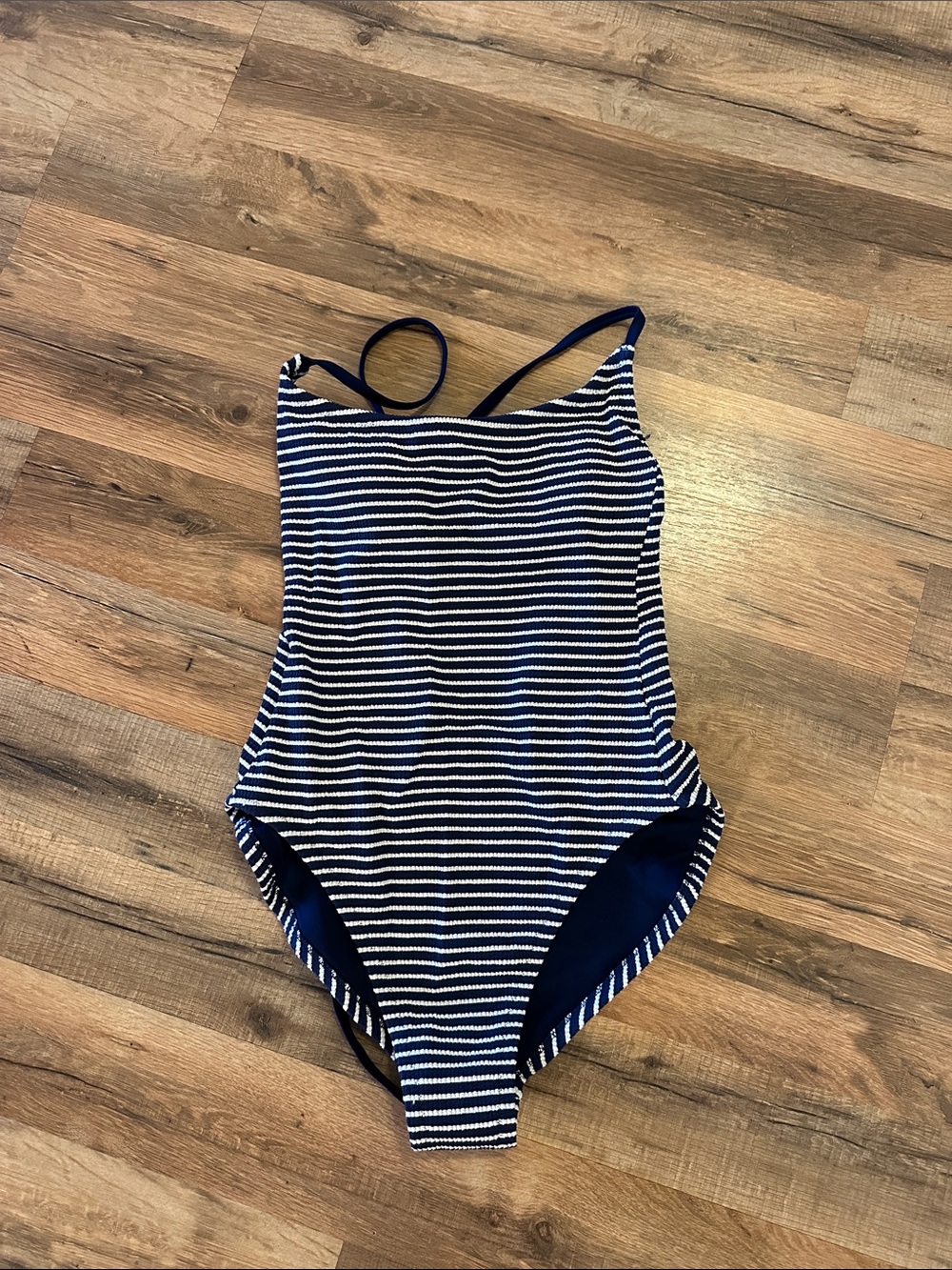 Shade & Shore Deep Navy Striped One Piece with Striped Trim